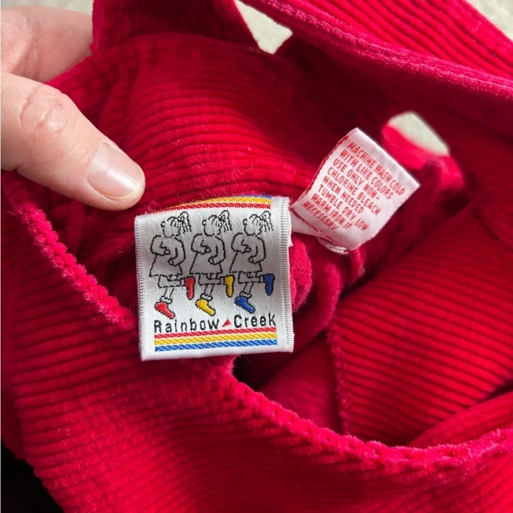 Vintage 1990s Rainbow Creek Girls 4 Years Red Big Dogs Embroidered Jumper Dress